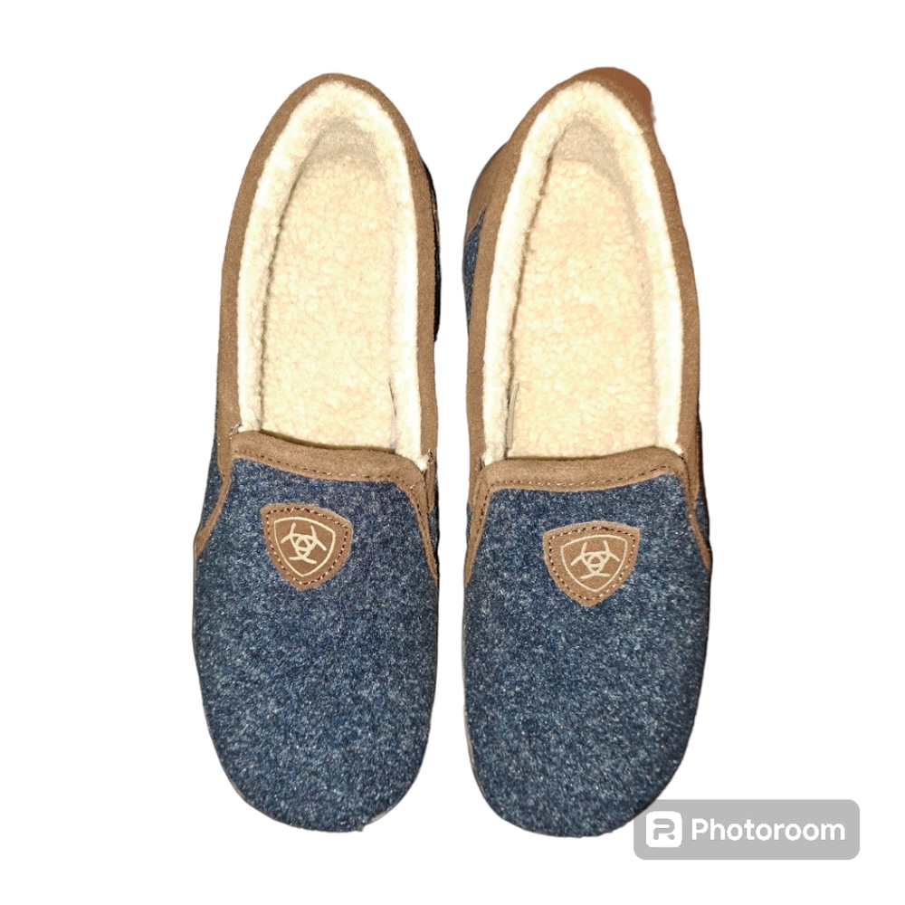 🆕️BNIB ARIAT WOOL, NAVY LINCOLN MEN'S SLIPPERS SIZE 10 - Picture 4 of 9
